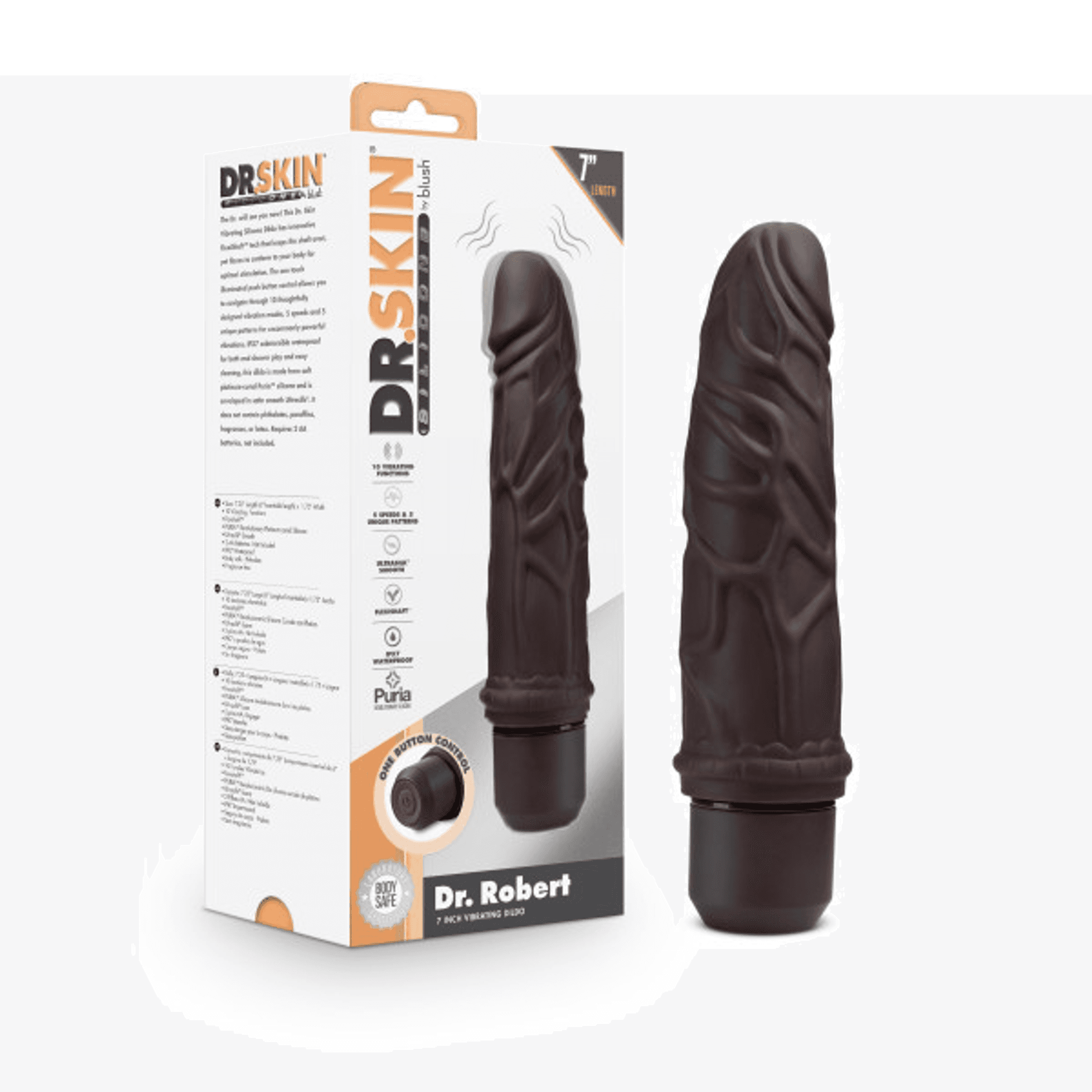 DR. SKIN SILICONE DR. ROBERT 7 IN VIBRATING DILDO BROWN