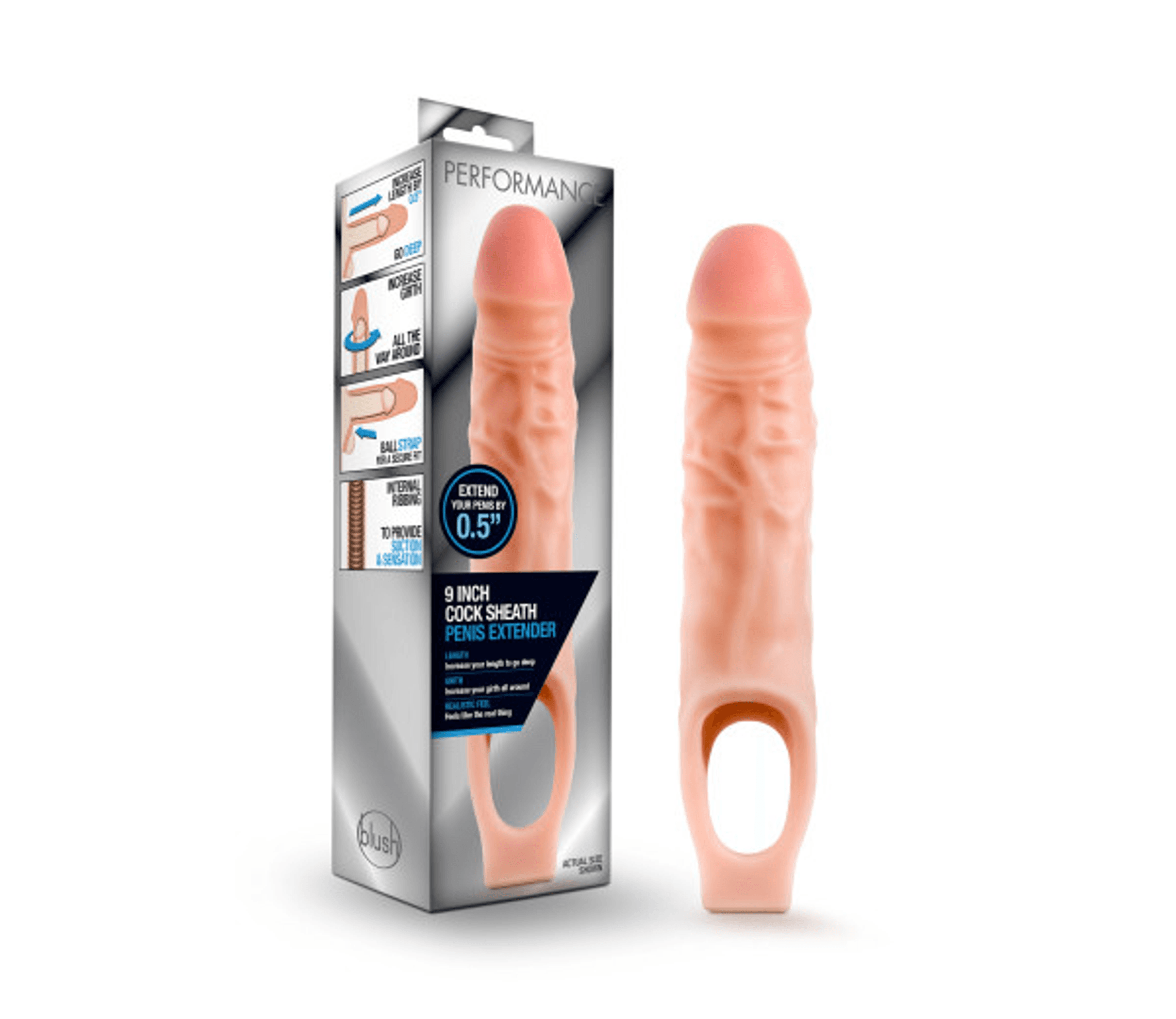 PERFORMANCE 9IN COCK SHEATH PENIS EXTENDER VANILLA