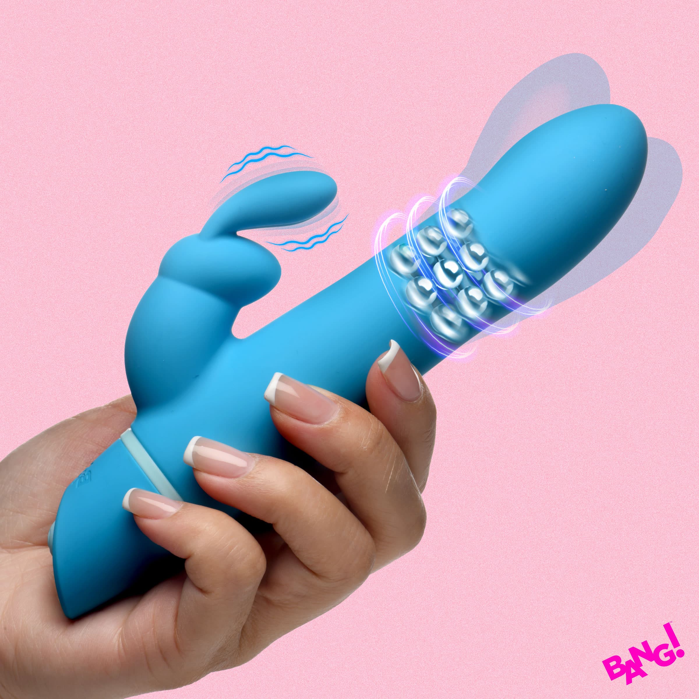 Rotating Beads Silicone Rabbit Vibrator- Blue