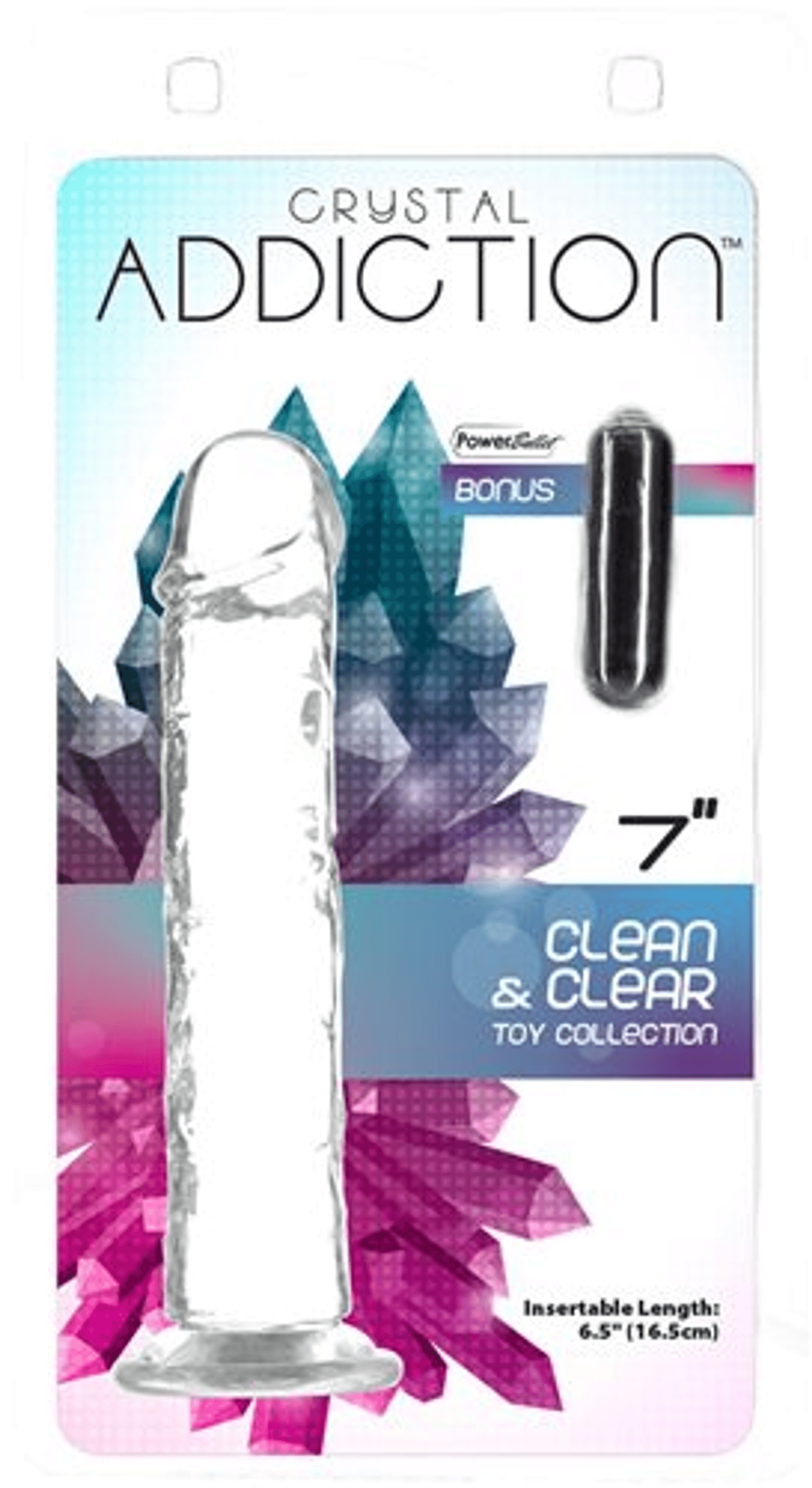 ADDICTION CRYSTAL 7 VERTICAL DONG CLEAR TPE W/ BULLET "