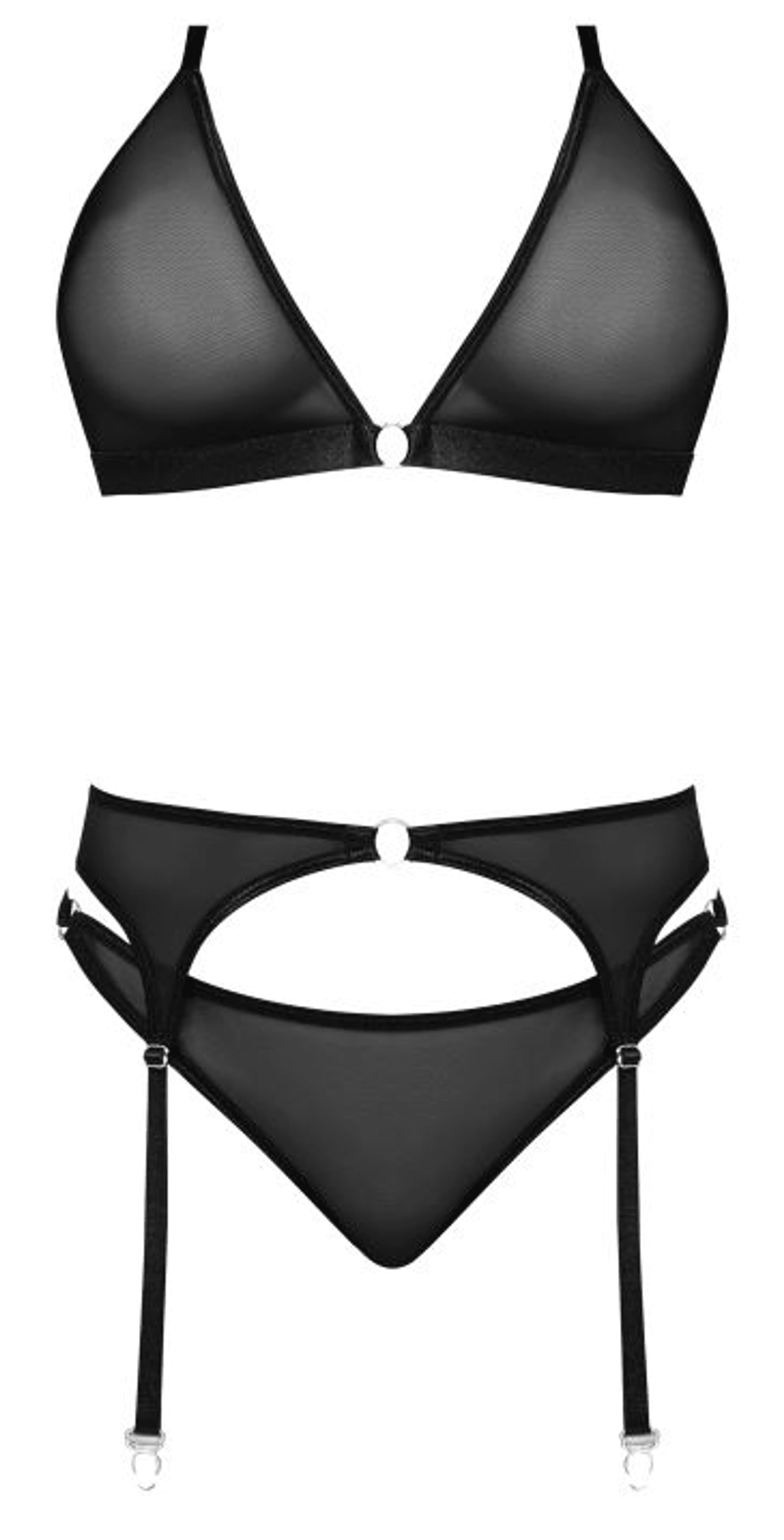 SASSY BRA GARTER & ROUCHED PANTY BLACK 2XL