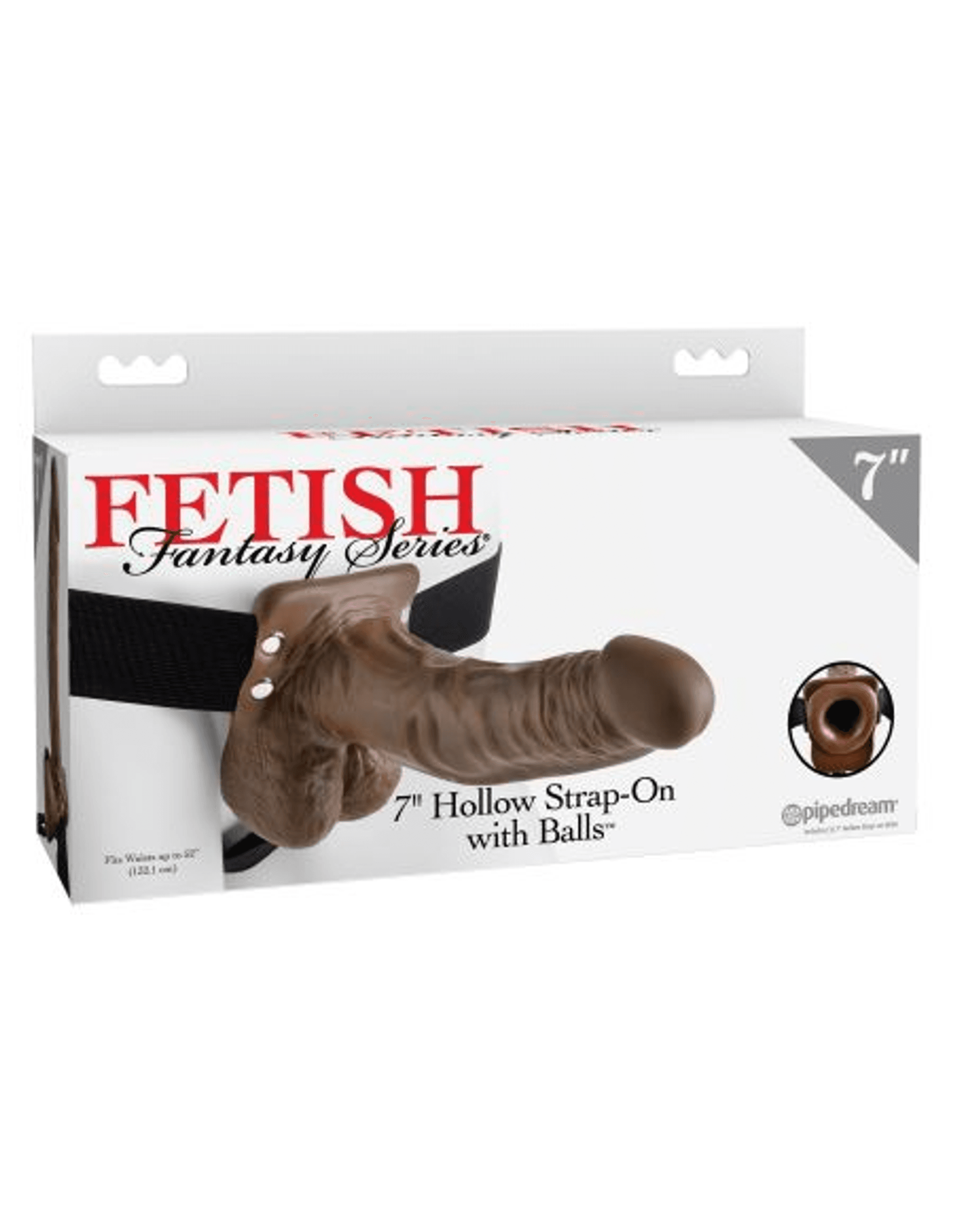 FETISH FANTASY 7 HOLLOW STRAP ON W/BALLS BROWN "